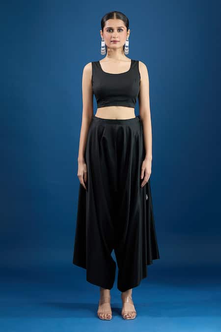 Shop Prisho Black Chiffon Embroidery Round Neck Designer Kaftan Set Online at Aza Fashions Shop_Prisho_Black Chiffon Embroidery Round Neck Designer Kaftan Set _Online_at_Aza_Fashions