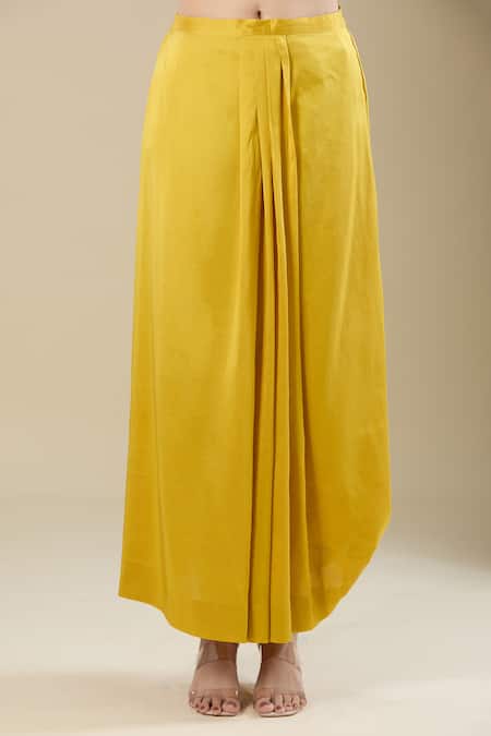 Buy_Anamika Khanna_Yellow Embroidery Round Neck Top And Draped Skirt _Online_at_Aza_Fashions