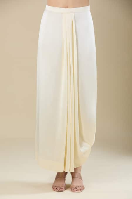 Buy_Anamika Khanna_Off White Sequins Round Neck Embroidered Tunic And Draped Skirt Set _Online_at_Aza_Fashions