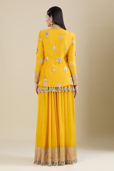 Anamika Khanna Embroidered Kesar Yellow Jacket & Skirt Set