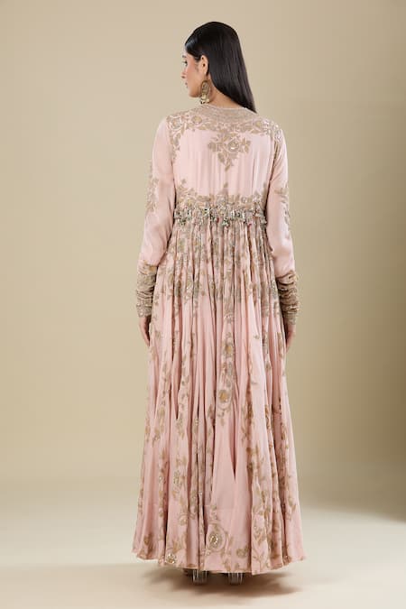 Anamika Khanna Embroidered Pink Anarkali Set 