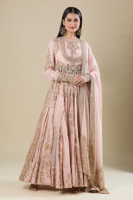 Anamika Khanna Embroidered Pink Anarkali Set 