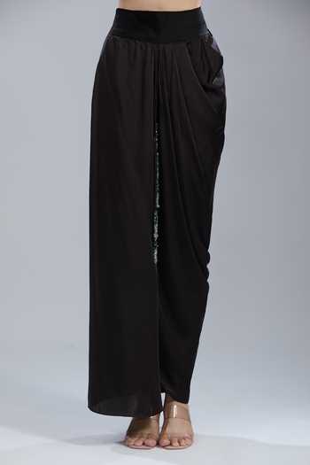 Prisho Black Embroidery Round Neck Floral Kaftan Skirt Set Online at Aza Fashions Prisho_Black Embroidery Round Neck Floral Kaftan Skirt Set _Online_at_Aza_Fashions