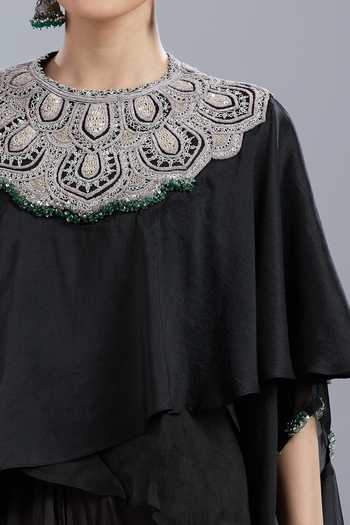 Buy Prisho Black Embroidery Round Neck Floral Kaftan Skirt Set Online at Aza Fashions Buy_Prisho_Black Embroidery Round Neck Floral Kaftan Skirt Set _Online_at_Aza_Fashions