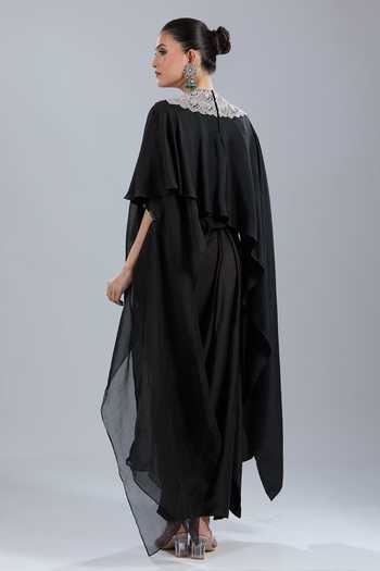 Shop Prisho Black Embroidery Round Neck Floral Kaftan Skirt Set at Aza Fashions Shop_Prisho_Black Embroidery Round Neck Floral Kaftan Skirt Set _at_Aza_Fashions