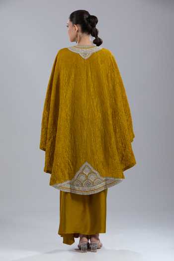 Prisho Crushed Embroidered Kaftan & Skirt Set 