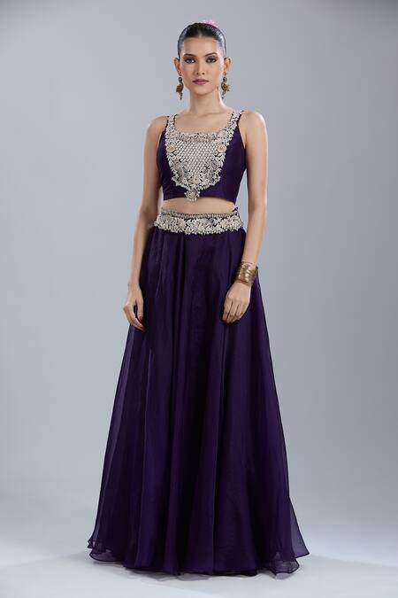 Prisho Purple Embroidery Open , Round Cape Skirt Set Online at Aza Fashions Prisho_Purple Embroidery Open , Round Cape Skirt Set _Online_at_Aza_Fashions
