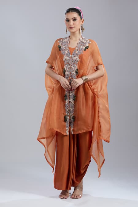 Prisho Dori Embroidered Cape Pant Set 
