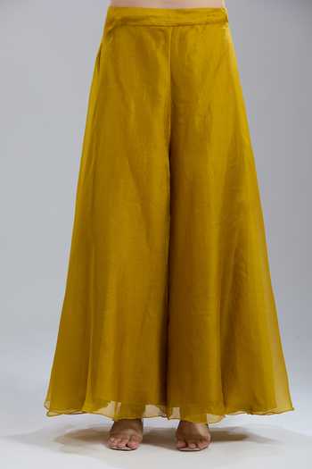 Buy_Prisho_Mustard Embroidery Round Neck Floral Kurta Sharara Set _Online_at_Aza_Fashions