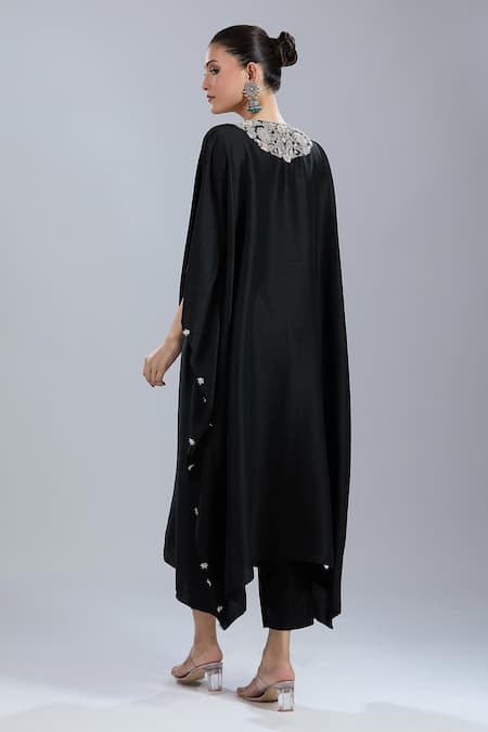 Shop Prisho Black Gota Patti Round Neck Embroidered Kaftan And Pant Set at Aza Fashions Shop_Prisho_Black Gota Patti Round Neck Embroidered Kaftan And Pant Set _at_Aza_Fashions