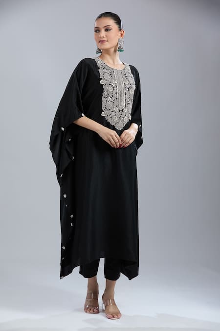 Prisho Black Gota Patti Round Neck Embroidered Kaftan And Pant Set Online at Aza Fashions Prisho_Black Gota Patti Round Neck Embroidered Kaftan And Pant Set _Online_at_Aza_Fashions