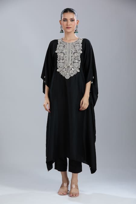 Prisho Black Gota Patti Round Neck Embroidered Kaftan And Pant Set at Aza Fashions Prisho_Black Gota Patti Round Neck Embroidered Kaftan And Pant Set _at_Aza_Fashions