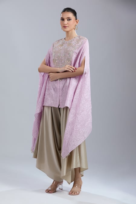 Shop_Prisho_Purple Sequins Round Neck Embroidered Kaftan And Pant Set _Online_at_Aza_Fashions