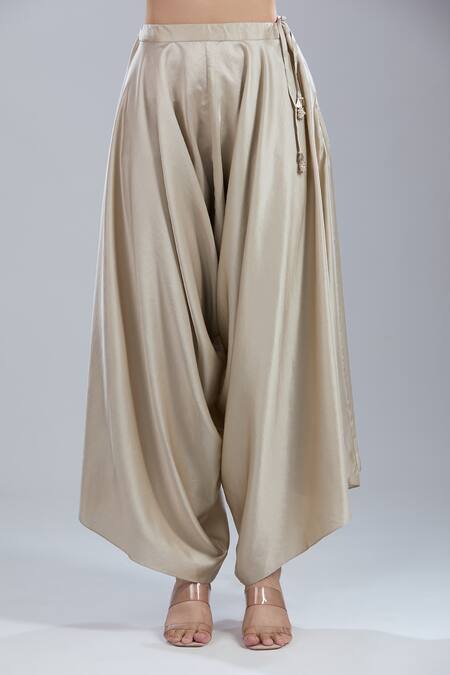 Buy_Prisho_Beige Tassels V-neck Dori Embroidered Kaftan And Pant Set _Online_at_Aza_Fashions