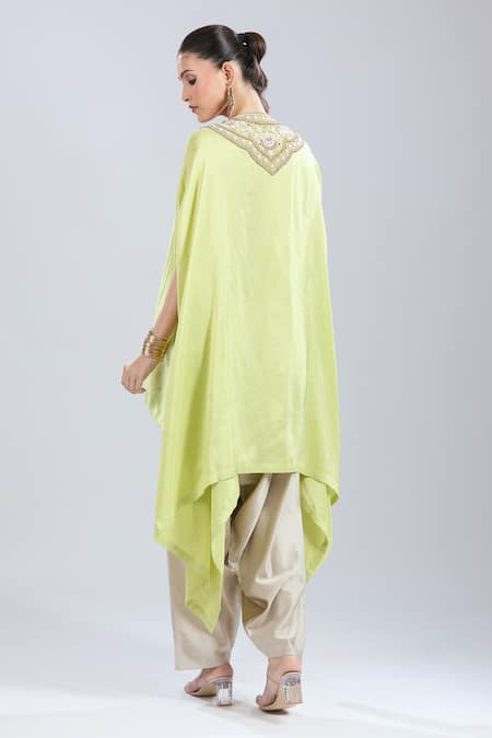 Shop Prisho Green Embroidery, Sequins V-neck Resham Work Kaftan Set at Aza Fashions Shop_Prisho_Green Embroidery, Sequins V-neck Resham Work Kaftan Set _at_Aza_Fashions