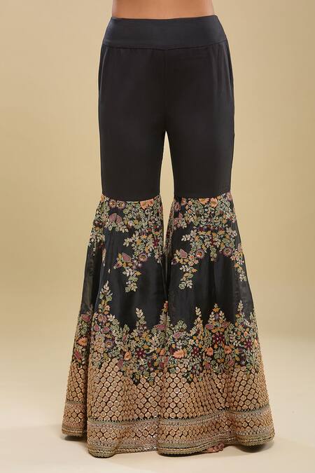 Buy_Anamika Khanna_Black Embroidery Square , Open Draped Sharara Set With Jacket_Online_at_Aza_Fashions