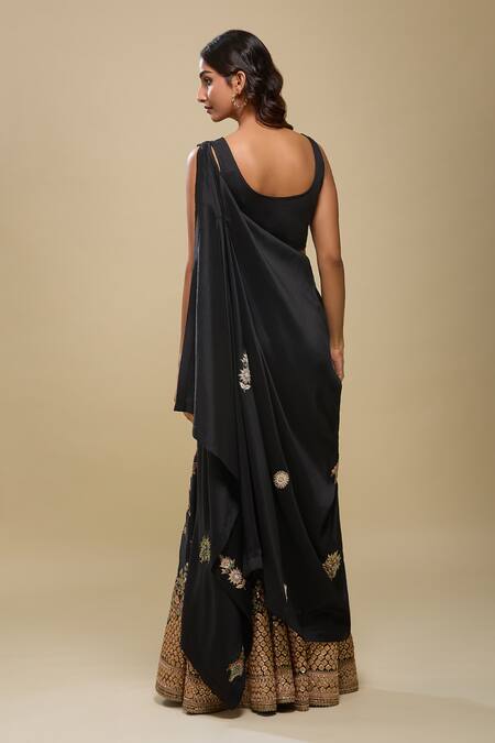 Buy_Anamika Khanna_Black Embroidery Square , Open Draped Sharara Set With Jacket