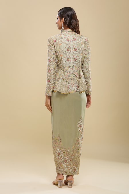 Anamika Khanna Embroidered Peplum Tunic & Draped Skirt Set 