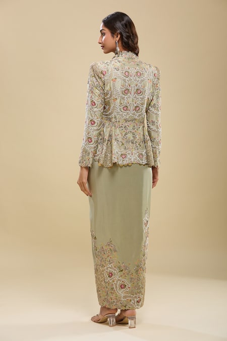 Anamika Khanna Embroidered Peplum Tunic & Draped Skirt Set