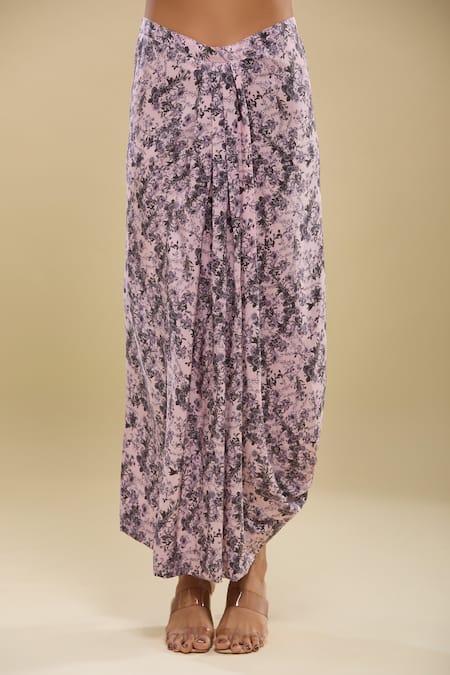 Anamika Khanna Pink Beads, Sequins Round Neck Floral Print Kurta And Draped Skirt Set at Aza Fashions Anamika Khanna_Pink Beads, Sequins Round Neck Floral Print Kurta And Draped Skirt Set_at_Aza_Fashions