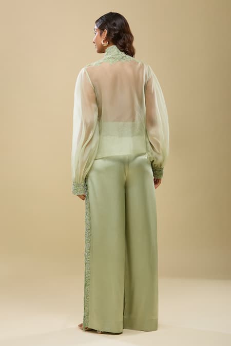Anamika Khanna Embroidered Green Jacket & Palazzo Set 