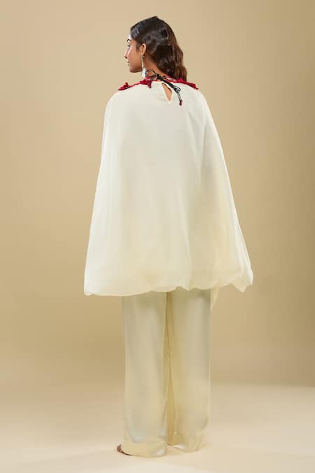 Anamika Khanna Ivory Draped Pant & Capelet Set 