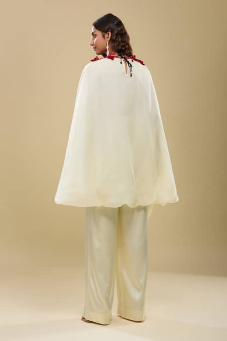 Shop Anamika Khanna Ivory Round Neck Draped Pant And Capelet Set Online at Aza Fashions Shop_Anamika Khanna_Ivory Round Neck Draped Pant And Capelet Set _Online_at_Aza_Fashions