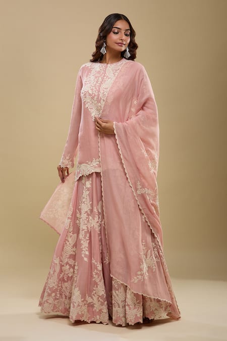 Anamika Khanna Embroidered Rose Pink Kurta Sharara Set 
