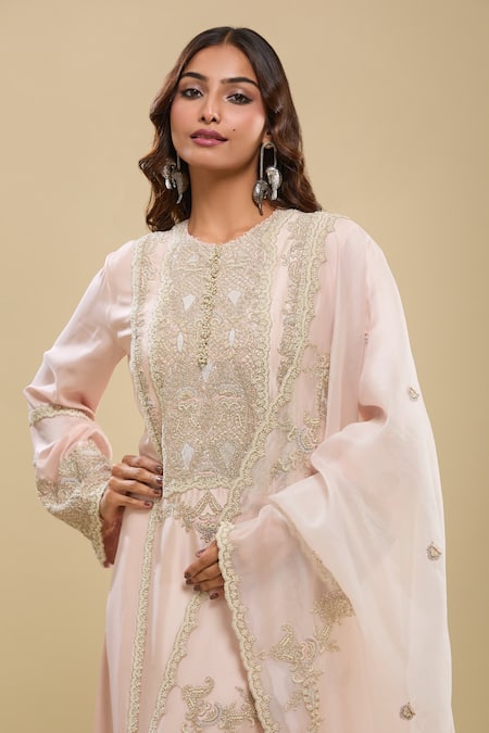 Shop Anamika Khanna Pink Sequins, Embroidery Round Neck Baby Kurta Set Online at Aza Fashions Shop_Anamika Khanna_Pink Sequins, Embroidery Round Neck Baby Kurta Set_Online_at_Aza_Fashions