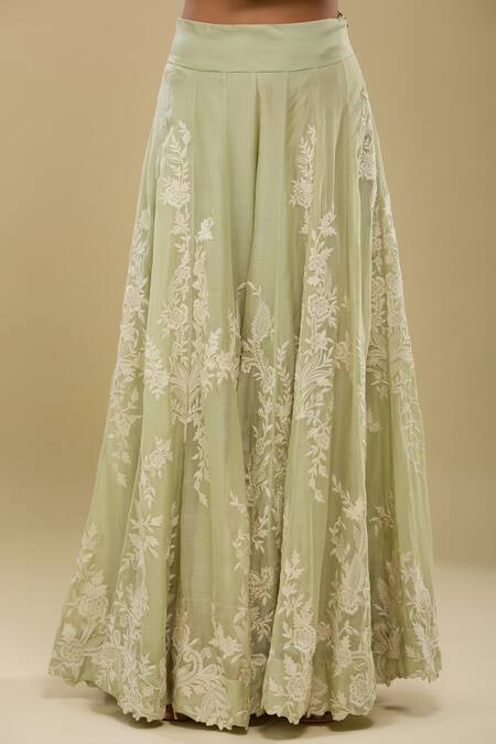 Shop Anamika Khanna Mint Embroidery Round Neck Green Kurta Sharara Set Online at Aza Fashions Shop_Anamika Khanna_Mint Embroidery Round Neck Green Kurta Sharara Set_Online_at_Aza_Fashions