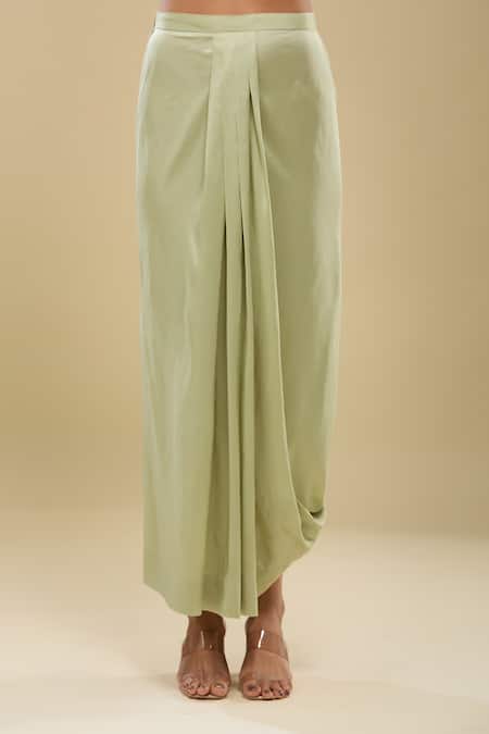 Anamika Khanna_Green Sequins, Embroidery V-, Round Jade Boxy Tunic And Draped Skirt Set_Online_at_Aza_Fashions