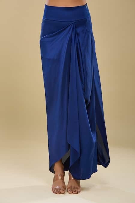 Shop_Anamika Khanna_Blue Embroidery High , Round Indigo Bubble Tunic And Draped Skirt Set_Online_at_Aza_Fashions