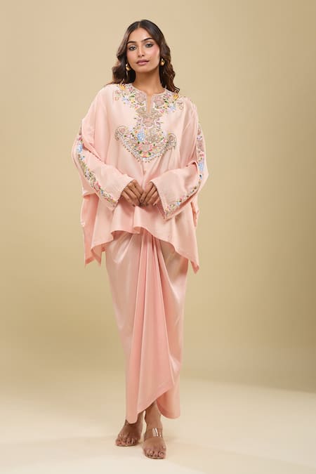 Anamika Khanna Embroidered Pink Tunic & Draped Skirt Set 