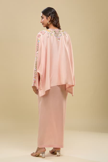 Anamika Khanna Embroidered Pink Tunic & Draped Skirt Set 