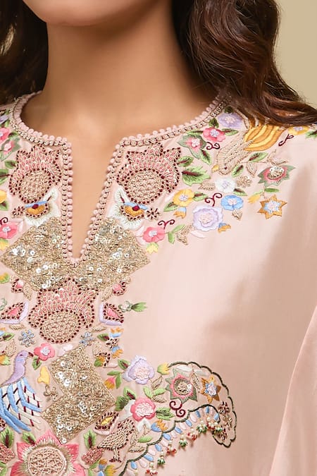 Anamika Khanna Pink Embroidery Round Neck Tunic And Draped Skirt Set at Aza Fashions Anamika Khanna_Pink Embroidery Round Neck Tunic And Draped Skirt Set _at_Aza_Fashions