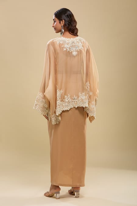 Anamika Khanna Beige Embroidered Tunic with Draped Skirt 
