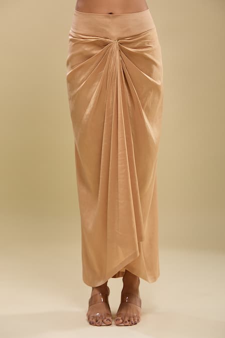 Anamika Khanna Beige Embroidery V-, Round Tunic With Draped Skirt at Aza Fashions Anamika Khanna_Beige Embroidery V-, Round Tunic With Draped Skirt _at_Aza_Fashions