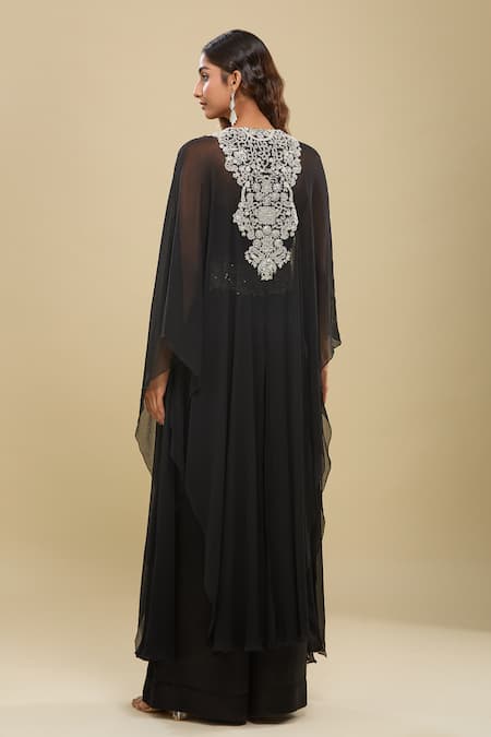 Anamika Khanna Black Embroidered Cape & Pant Set 