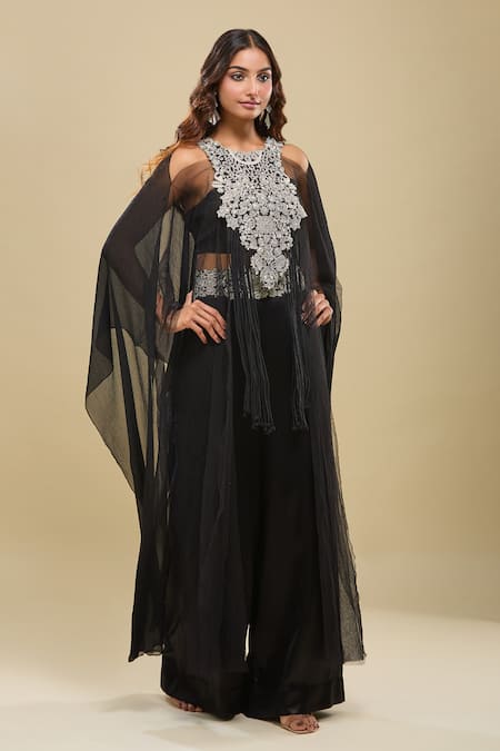 Anamika Khanna Black Embroidered Cape & Pant Set 