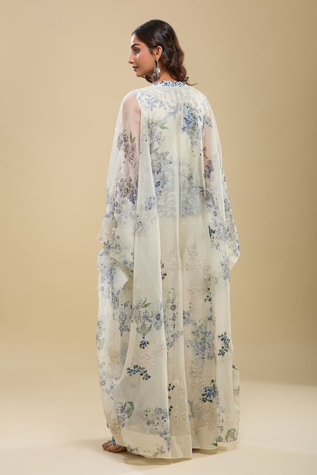 Anamika Khanna Ivory Embroidered Jacket Top & Pant Set 