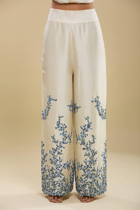 Buy Anamika Khanna Ivory Embroidery V-neck Jacket Top And Pant Set Online at Aza Fashions Buy_Anamika Khanna_Ivory Embroidery V-neck Jacket Top And Pant Set_Online_at_Aza_Fashions