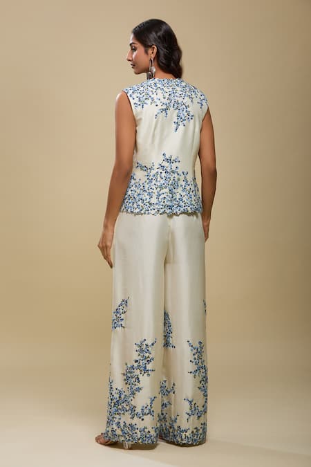 Buy Anamika Khanna Ivory Embroidery V-neck Jacket Top And Pant Set Buy_Anamika Khanna_Ivory Embroidery V-neck Jacket Top And Pant Set