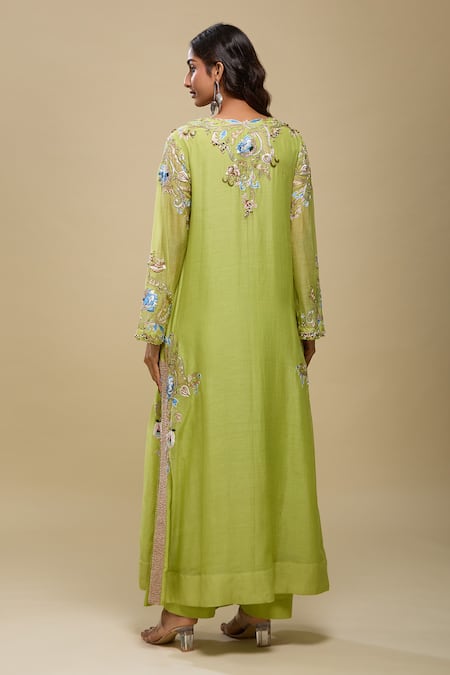 Anamika Khanna Lime Green Embroidered Kurta & Palazzo Set