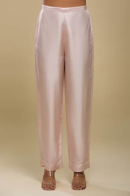 Anamika Khanna_Pink Embroidery Round Neck Kurta Pant Dupatta Set _Online_at_Aza_Fashions