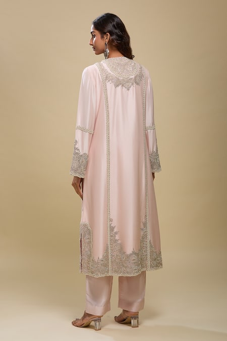Anamika Khanna Embroidered Pink Kurta Pant Dupatta Set 