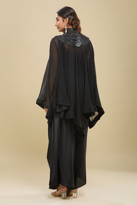 Anamika Khanna Black Gathered Tunic & Draped Skirt Set