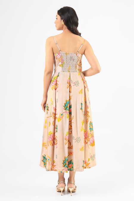 Amrood Beige Floral Embroidered Dress 