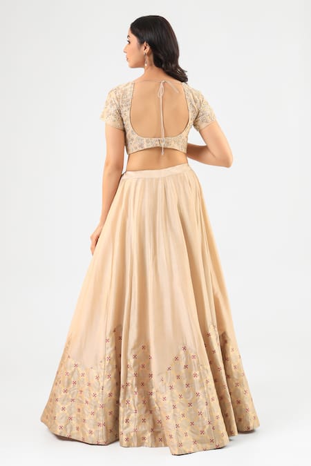 Amrood Beige Embroidered Lehenga Set 