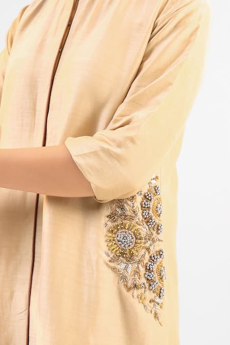 Buy_Amrood_Beige Silk Sequins, Embroidery Round Neck Royal Kurta And Pant Set 