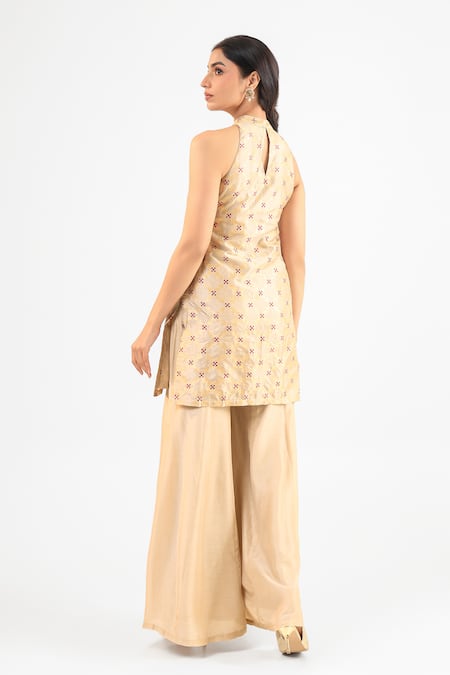 Amrood Beige Pure Banarsi Kurta Sharara Set 